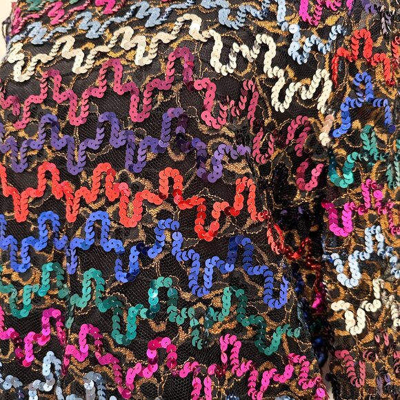 Vintage 80's Rainbow Sequins Sheer Disco Retro Shirt - Picture 2 of 12